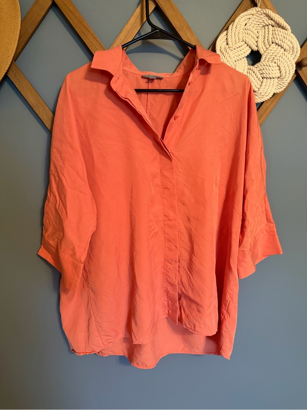COS Coral-Pink Relaxed Collared Button-Front Blouse